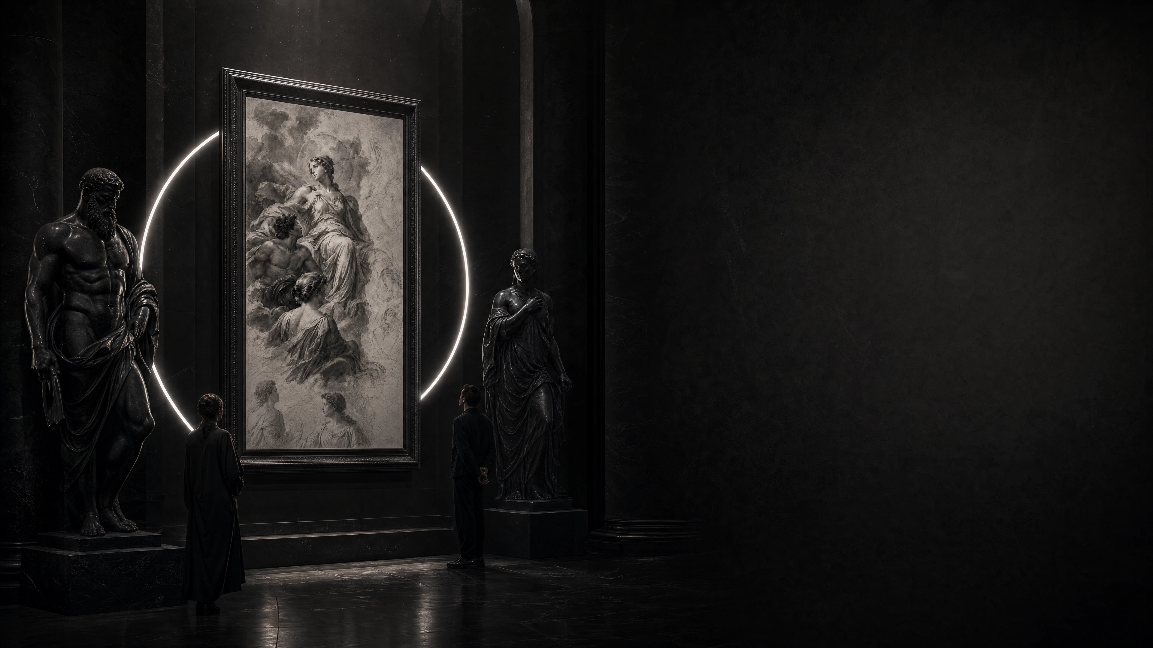 Le tableau de la méthode, exposé dans une salle de musée sombre